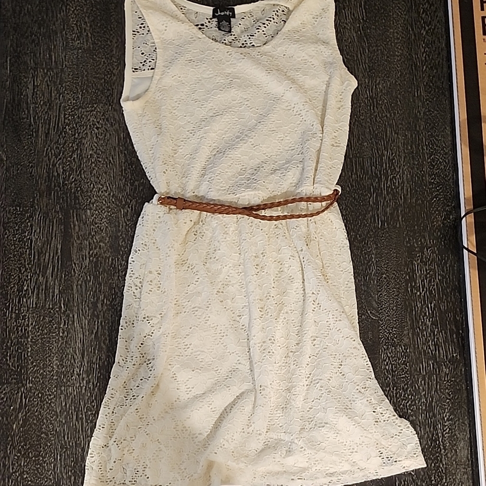 Justify Cream Lace Mini Dress with Tan Belt